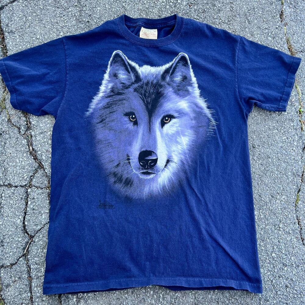 The Mountain Navy Blue Wolf Face T-shirt Size Medium